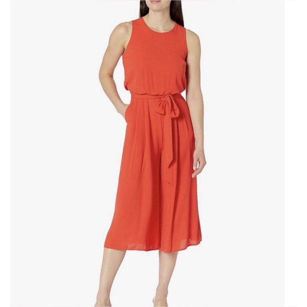 NWT Vince Camuto Jumpsuit Size 4 Coral Orange Wide Leg Belted Sleeveless $148